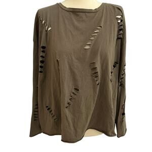 Planet Womens Tan Distressed Pima Cotton Long Sleeve Top Lagenlook Artsy OneSize